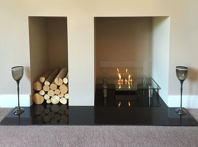 Gravity Bioethanol Glass Fire in DIY fireplace. Final look.
