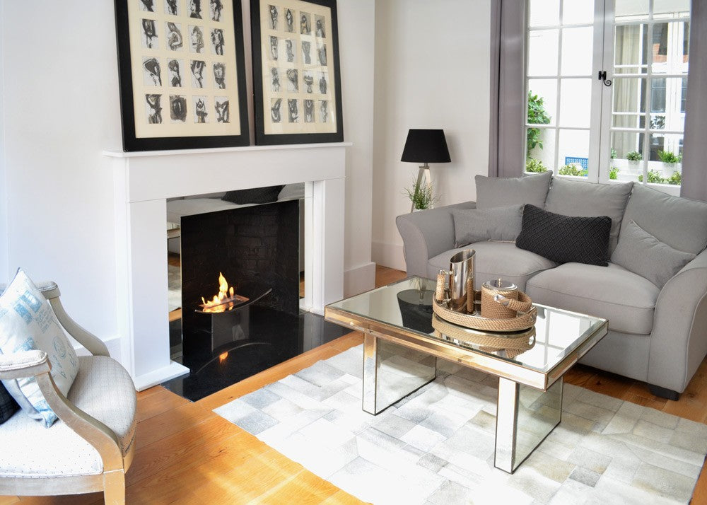 ZEN Basket in living room pre-existing fireplace