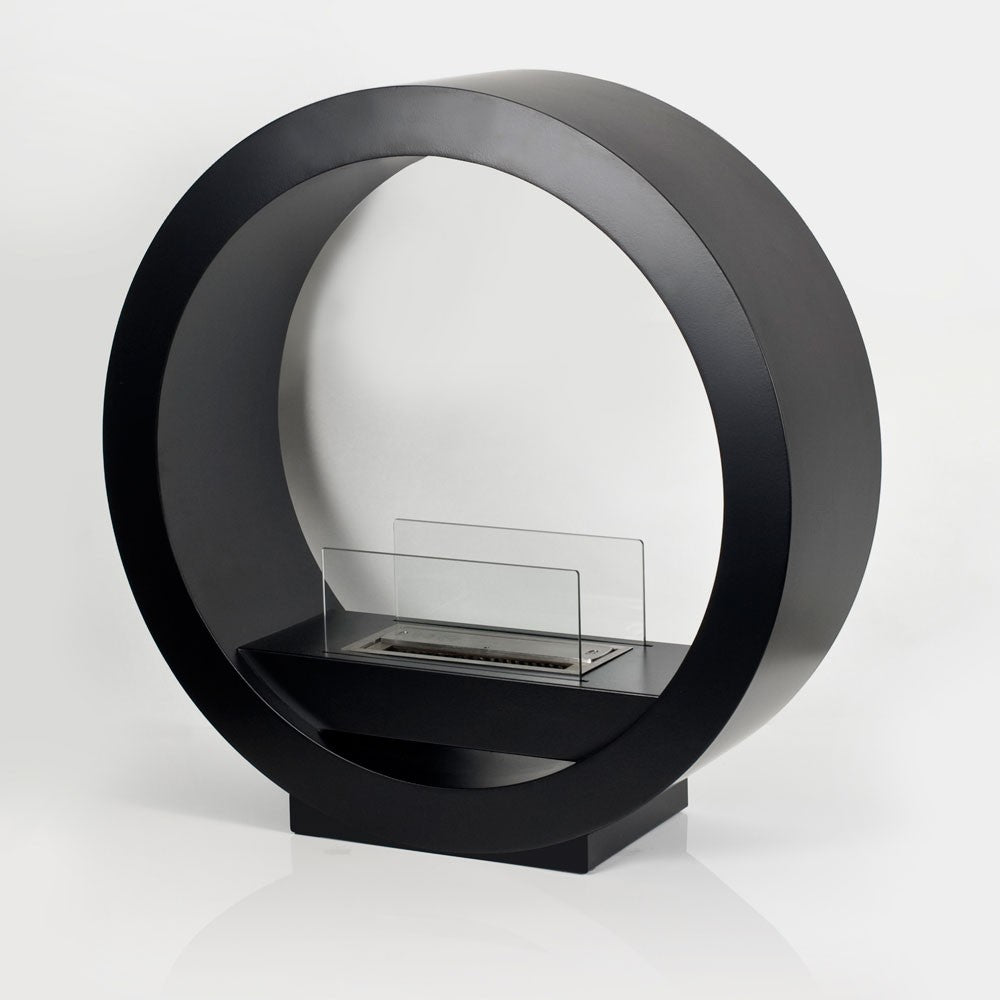 GLOBE Black Bioethanol Fireplace angled view