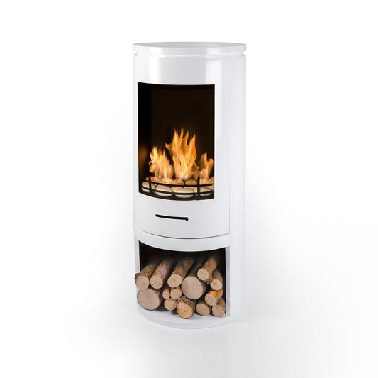 CYLINDER White Modern XL Bioethanol Stove with logs