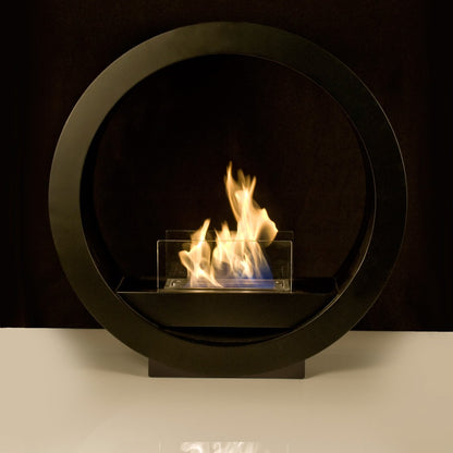 GLOBE Black Bioethanol Fireplace with flame