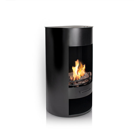 LUNA Black Bioethanol Stove with fake logs and flame