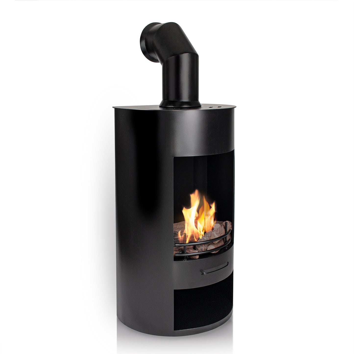 LUNA Black Bioethanol Stove with ceramic logs and fake pipe