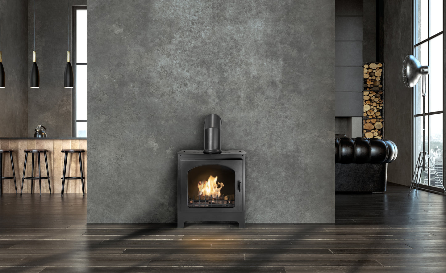 MULBERRY Black Bioethanol Stove against grey wall