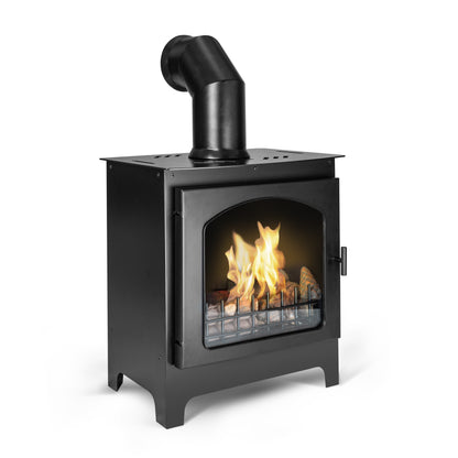 MULBERRY Black Bioethanol Stove with pipe angled view