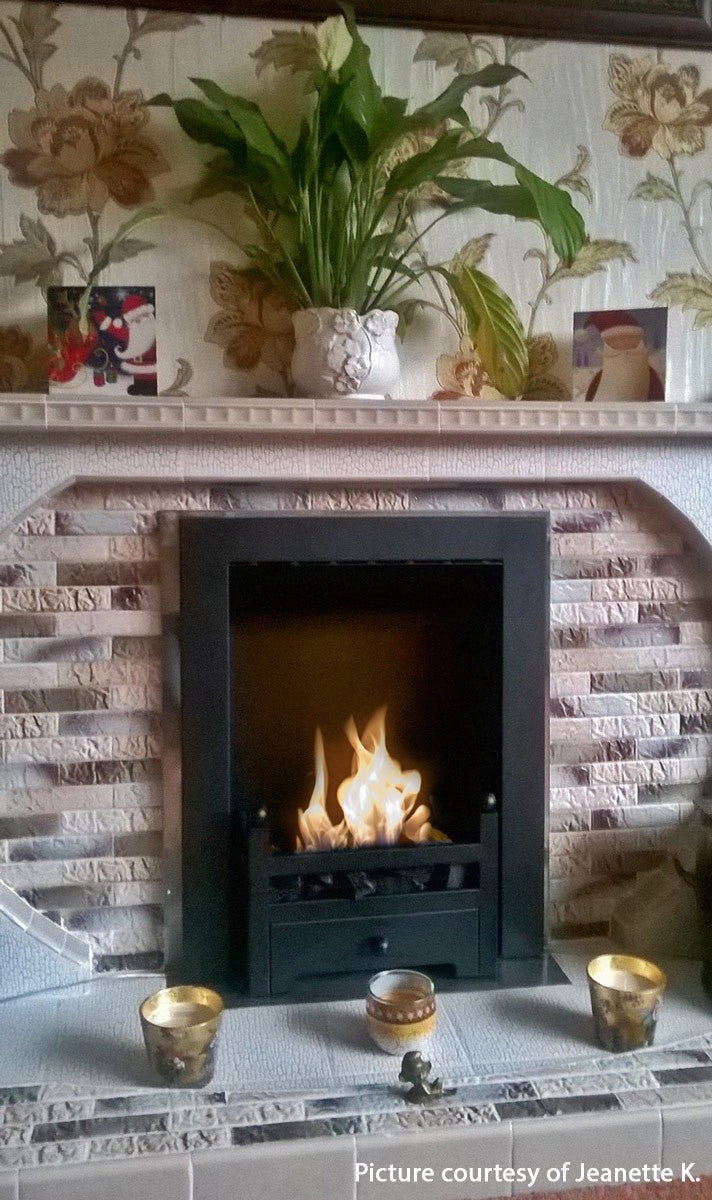 DIY Bioethanol Insert in brick opening and tile mantelpiece