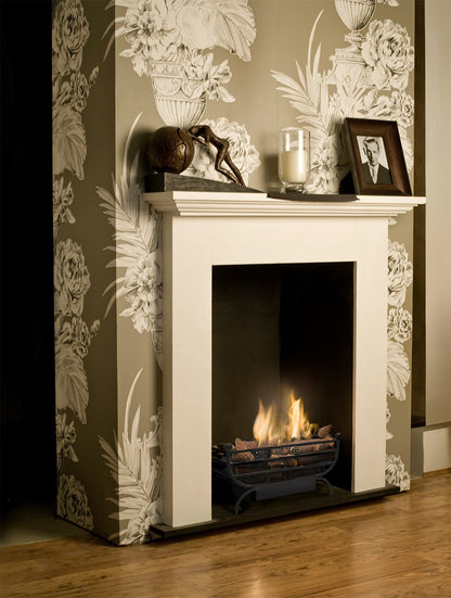 HERMES Bioethanol Grate with coals and flame with white mantelpiece