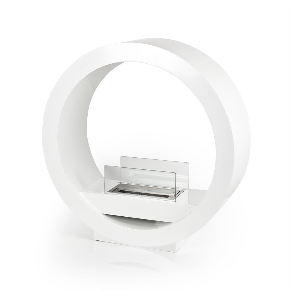 GLOBE White Bioethanol Fireplace angled view