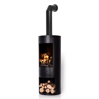 CYLINDER Black Modern XL Bioethanol Stove with logs and pipe