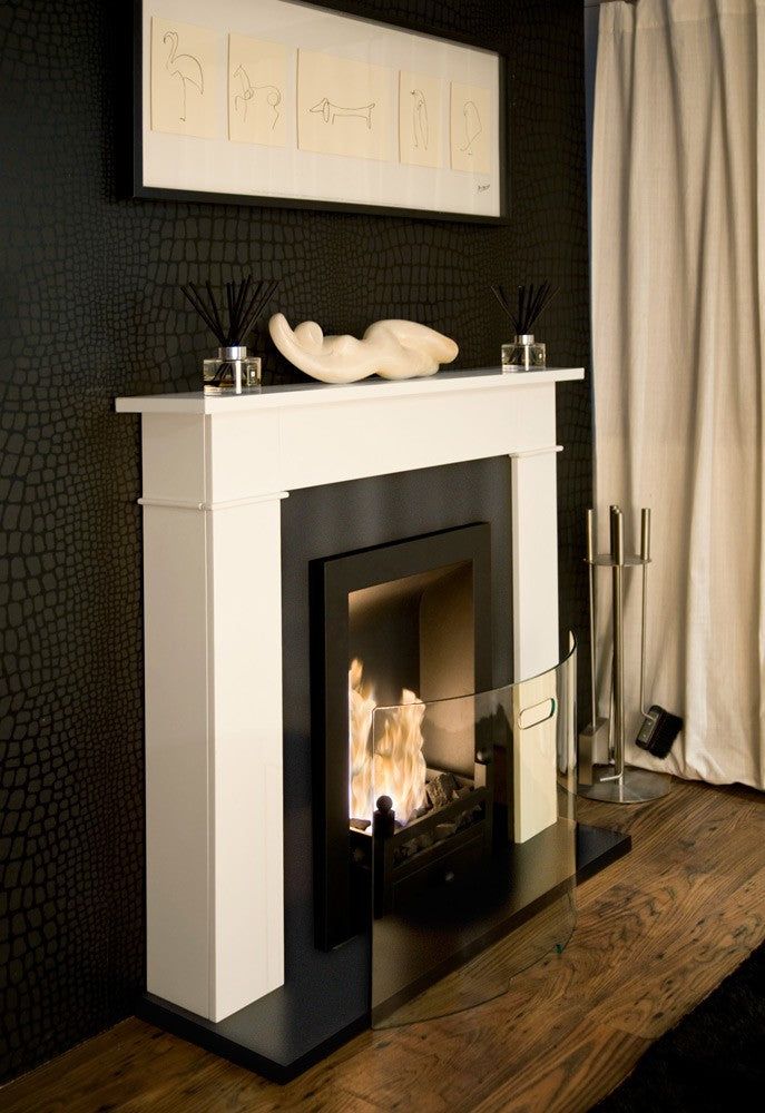 CARRINGTON Traditional Bioethanol Fireplace against black wall