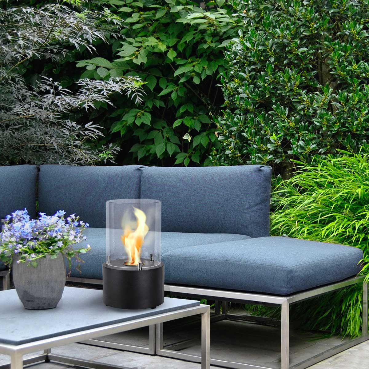 SORRENTO Bioethanol Burner in Black Finish on garden table