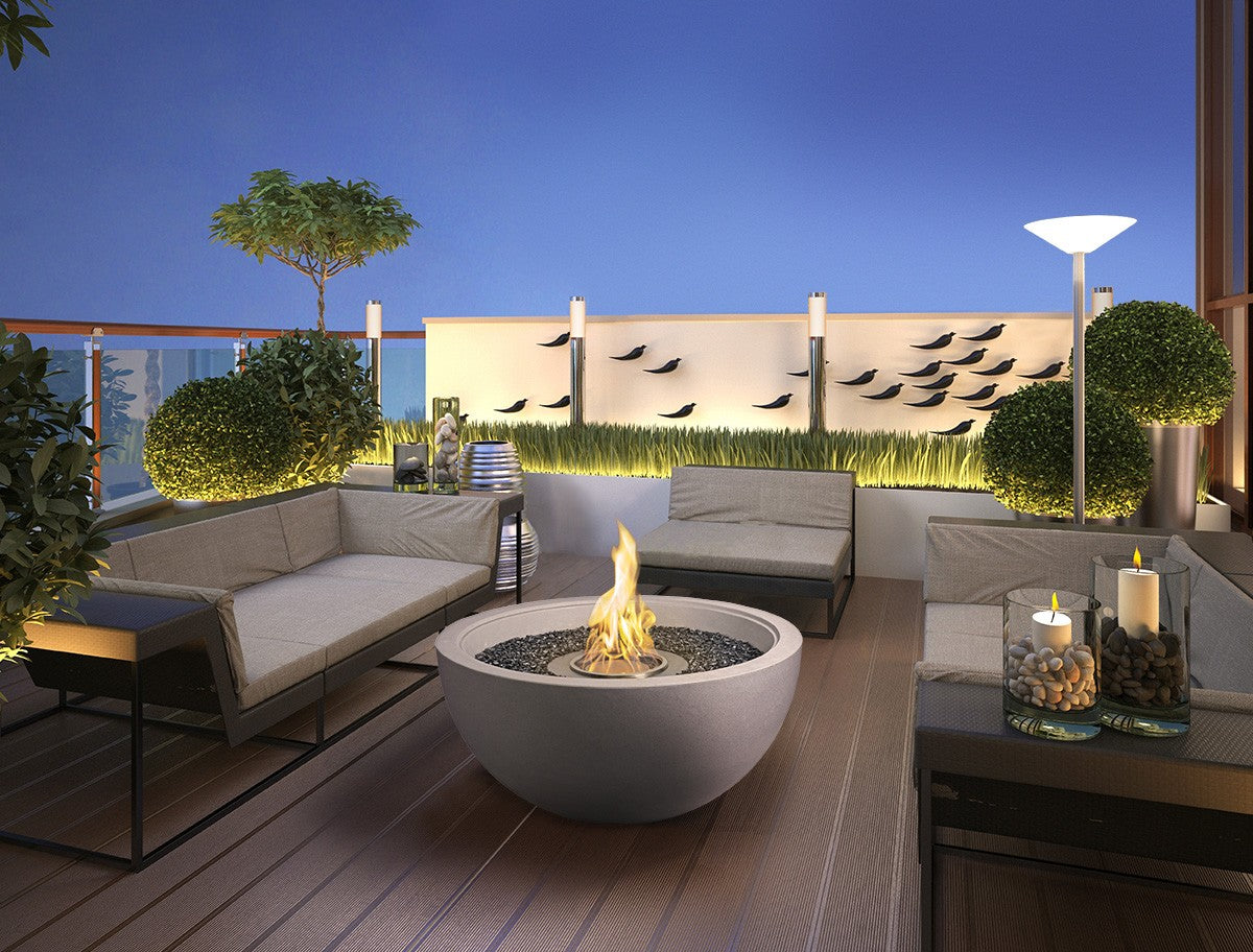 Large Grey Bioethanol Firepit on terrace