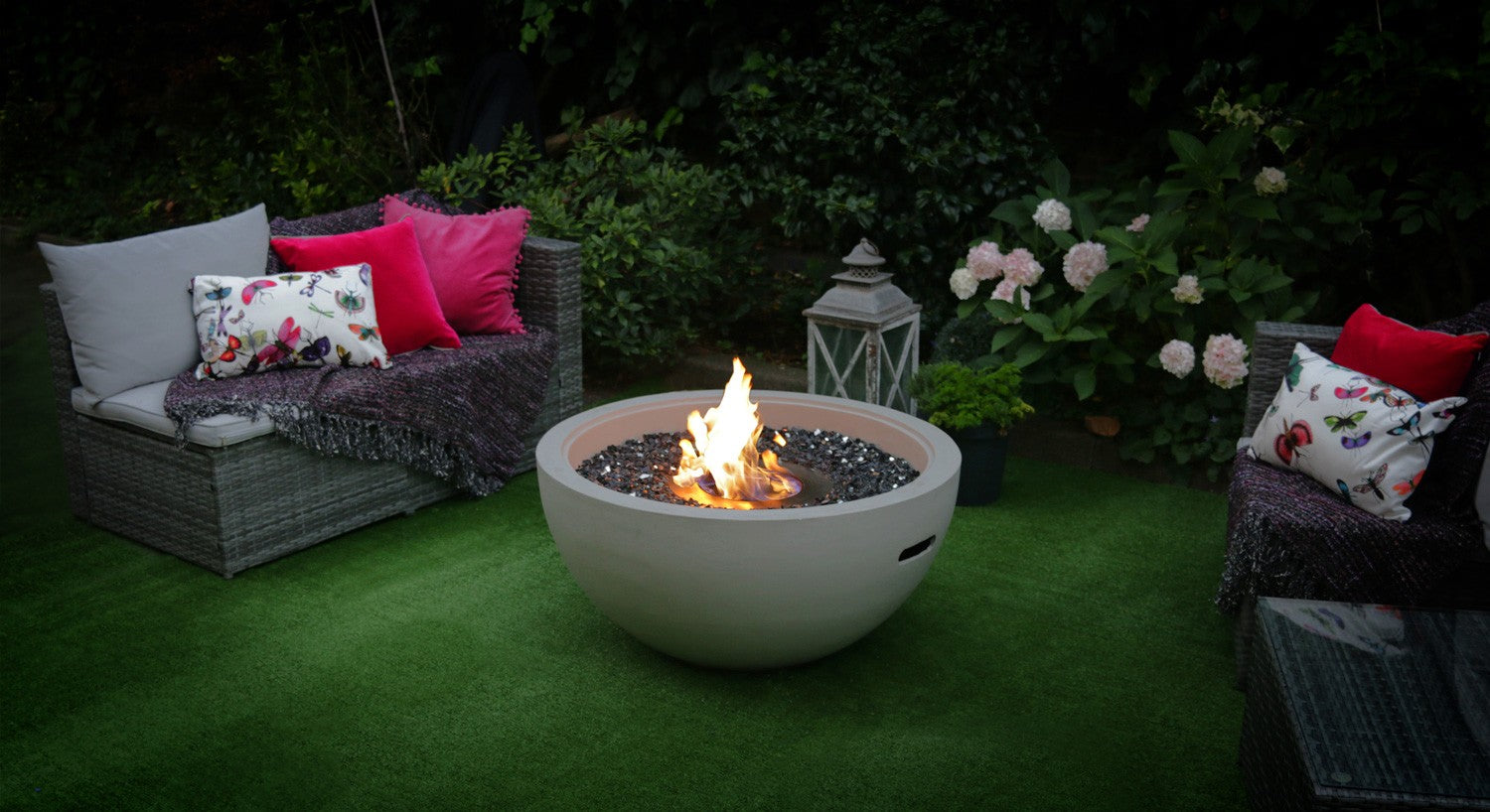 Large Grey Bioethanol Firepit in garden
