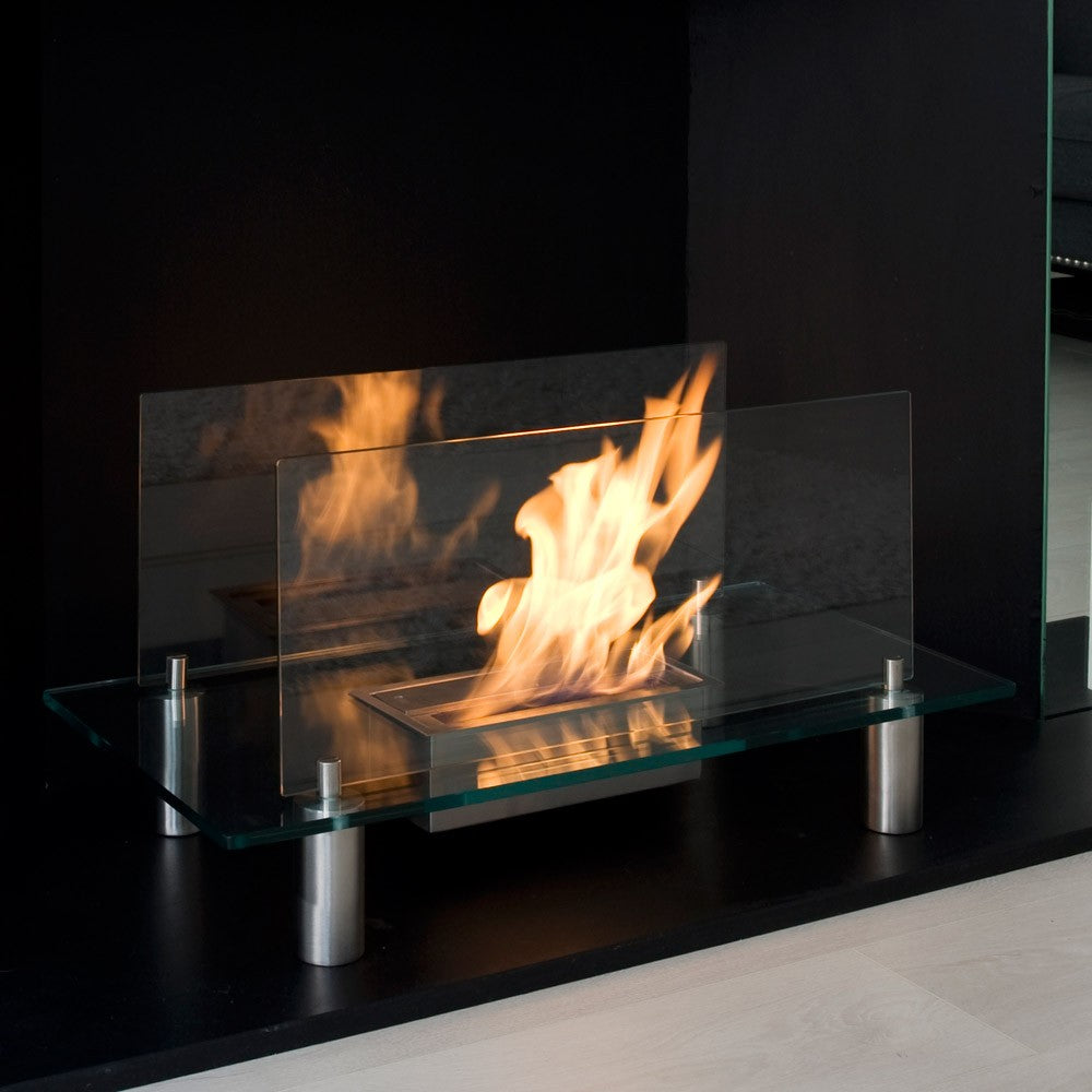GRAVITY Bioethanol Glass Fire in modern fireplace opening