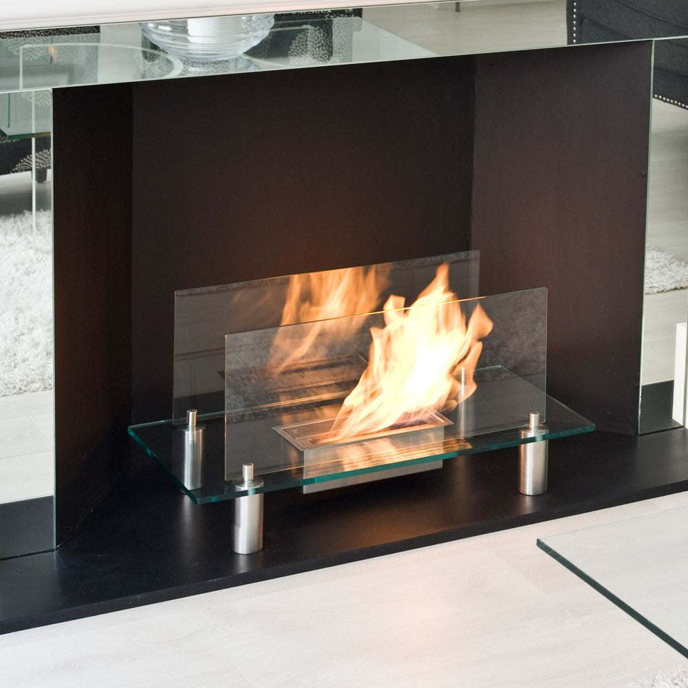 GRAVITY Bioethanol Glass Fire in modern fireplace opening