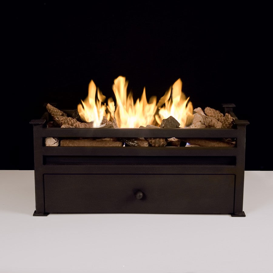 MONTAGU Black Bioethanol Grate with logs and flame