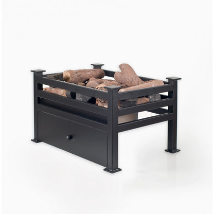 CHELSEA Black Bioethanol Grate with logs angled view