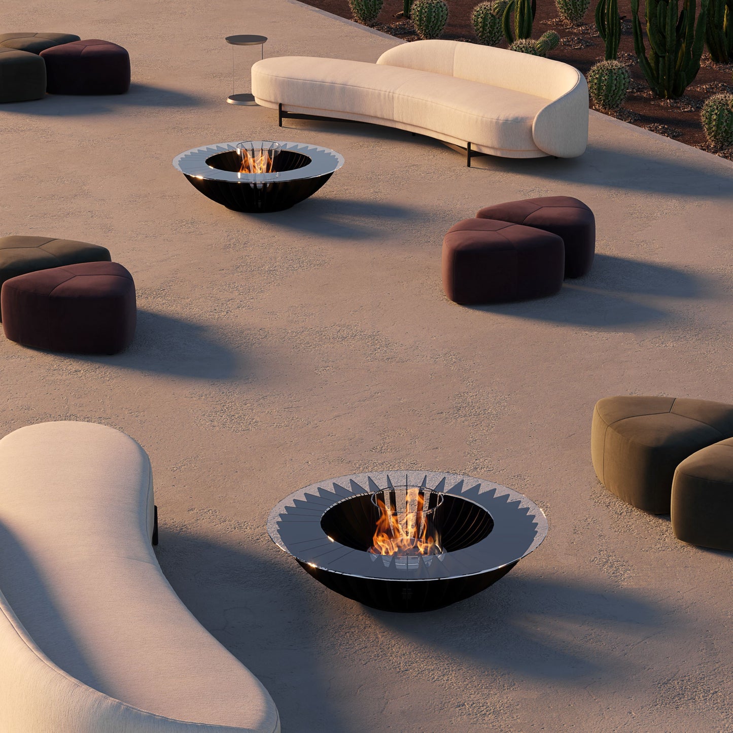 Black Cosmo 13 on elegant paved garden surrounded by succulents