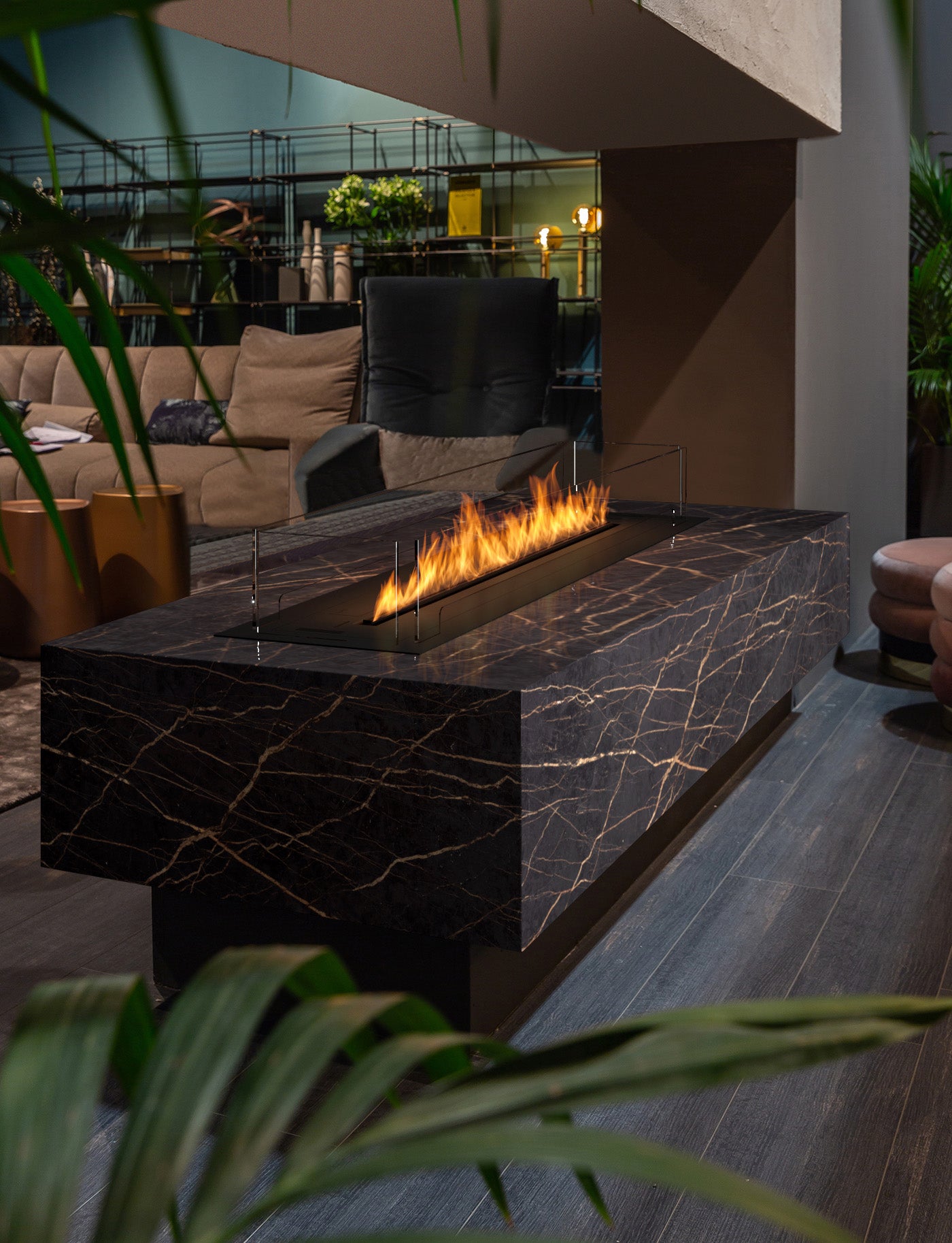 PLanika Fire with black marble base room divider settings