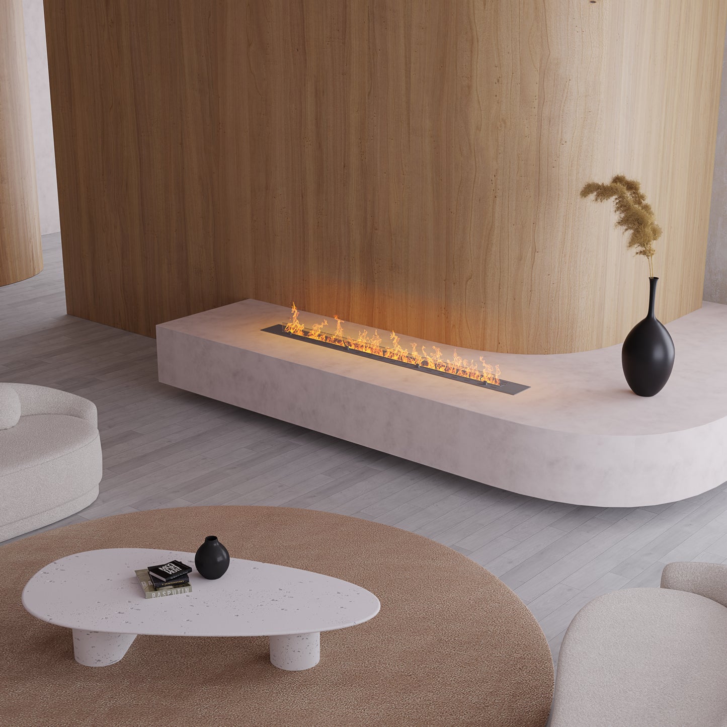 Crea7ionEVOPlus Insert in open fireplace in modern waiting room