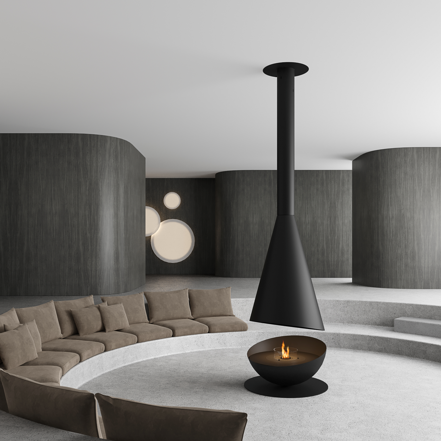 THALES Black in ultramodern apartment central focus in the middle of a sitting area 