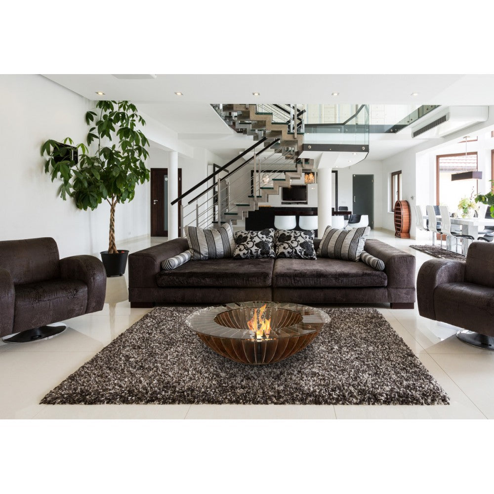 Cosmo 13 bioethanol fireplace rusted corten steel in modern living room