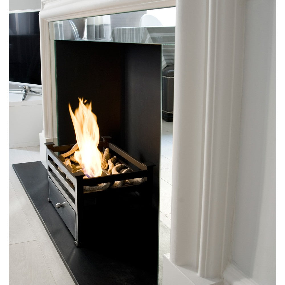 Ceramic Driftwood Branches or Logs in Chelsea grate with white mantelpiece side view