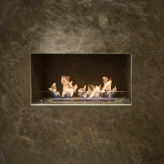 75 Bio CONTAINER in marble fireplace with low front glass