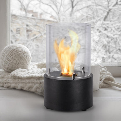 SORRENTO Bioethanol Burner in Black Finish by window and snow in background