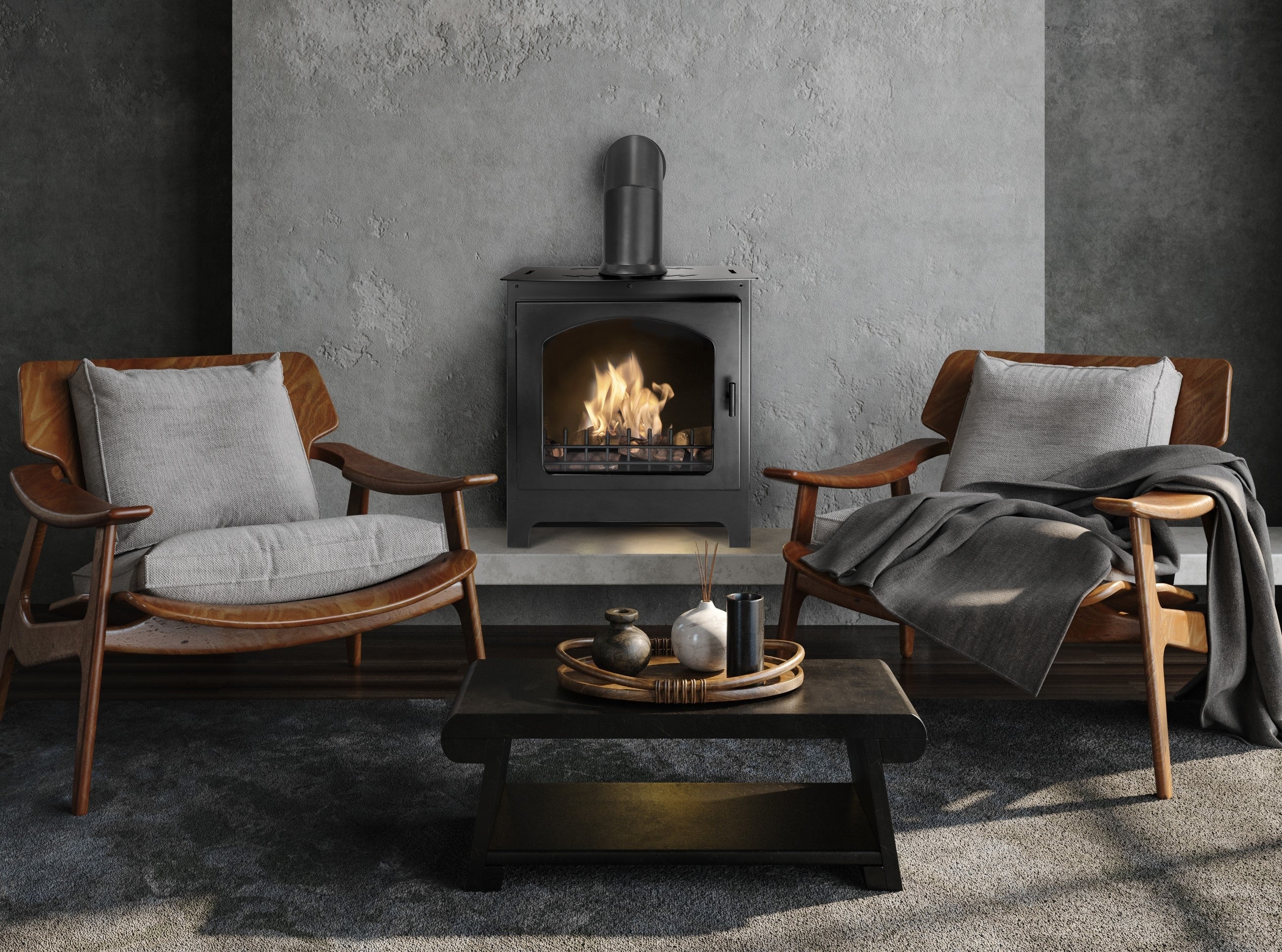 MULBERRY Black Bioethanol Stove in living room