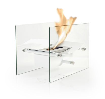 BOW White Bioethanol Burner with flame