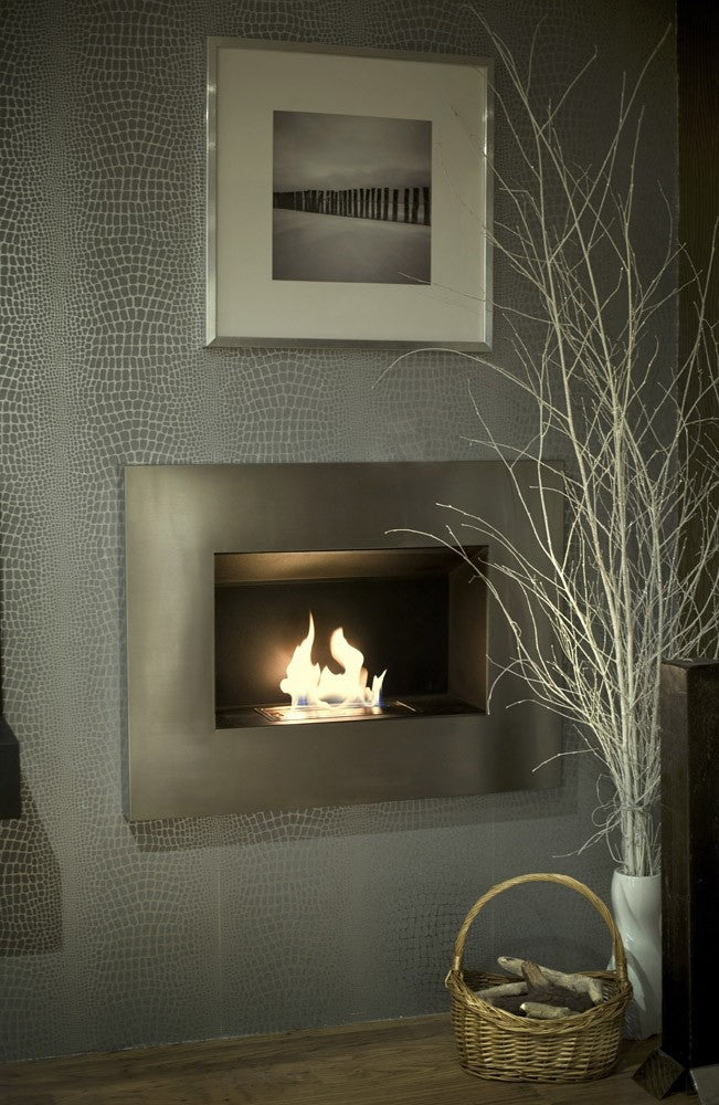 STERLING Bioethanol Fireplace on decorative wall with artwork above