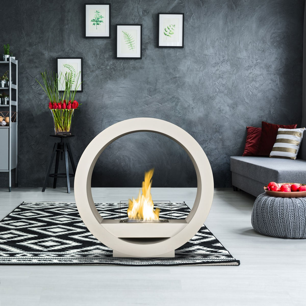 GLOBE White Bioethanol Fireplace in modern living room