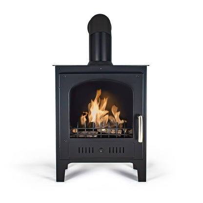 SLIMLINE Black Bioethanol Stove with pipe_front view