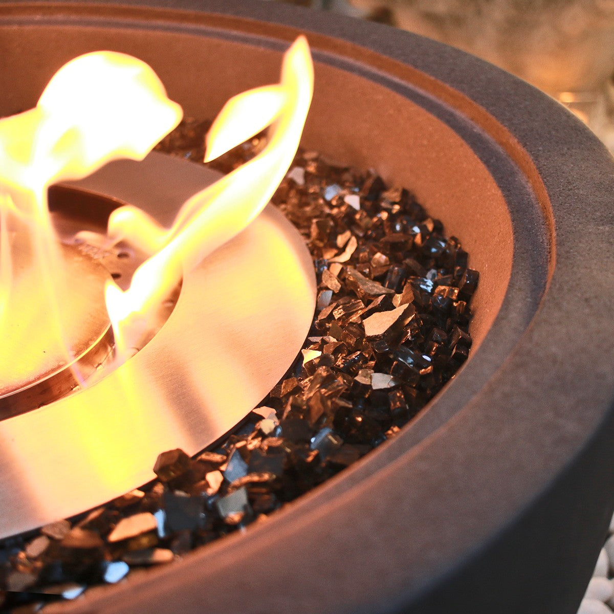 Mini Grey Bioethanol Firepit Outdoor Fireplace close up