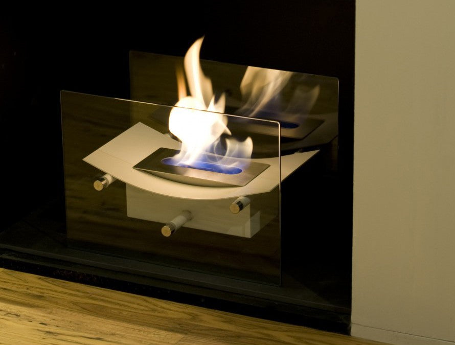 BOW White Bioethanol Burner in fireplace opening