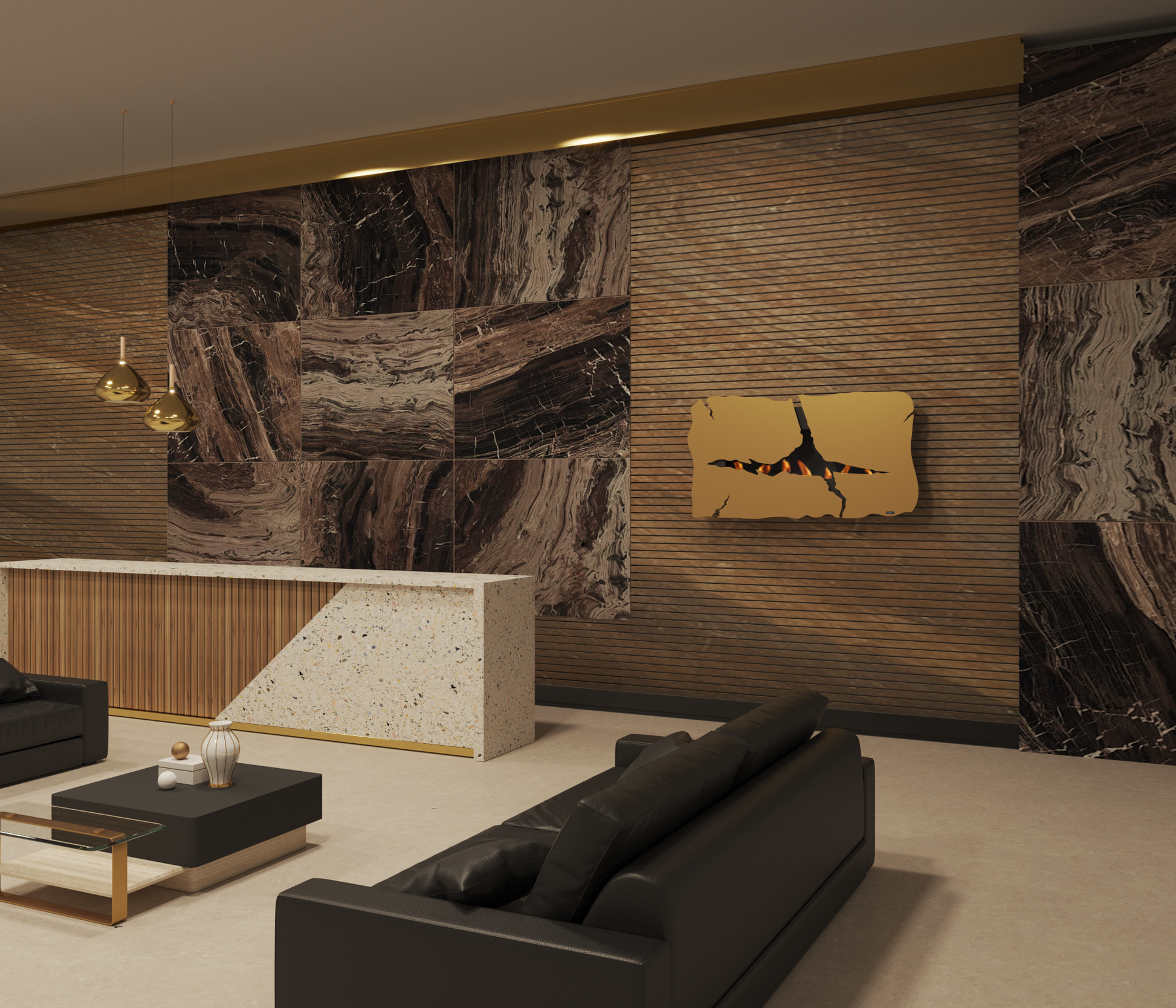 APOLLO IV EVO Plus in matt gold finish in elegant hotel lounge