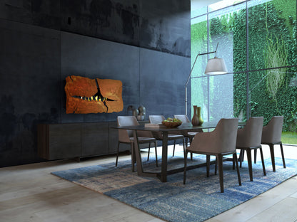 APOLLO IV EVO Plus rusted corten steel in modern dining room with wide windows