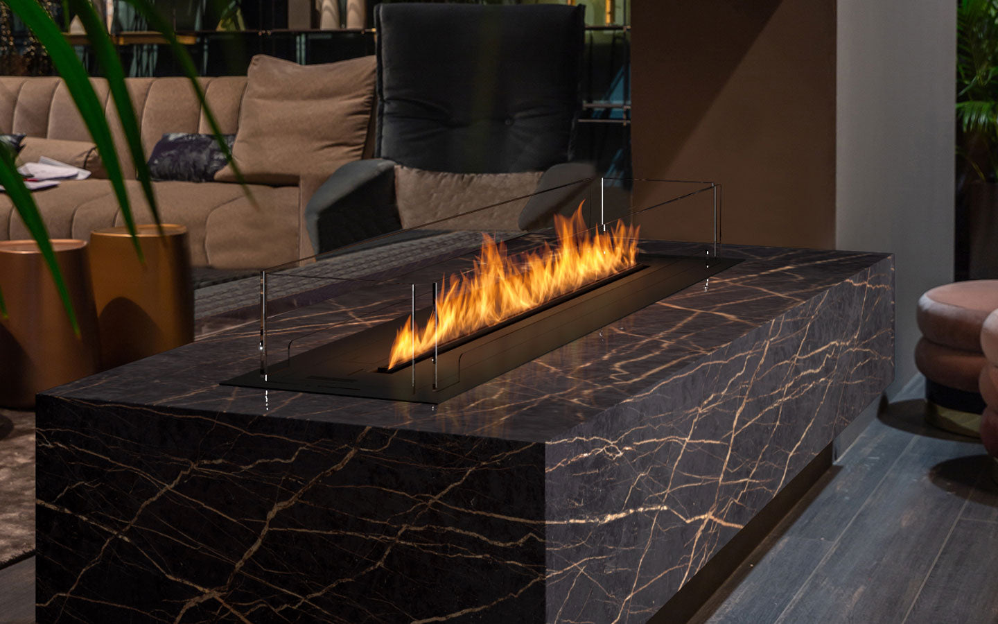 PLanika Fire with black marble base room divider settings