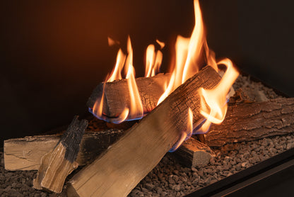 close up picture of burning-logs effect.