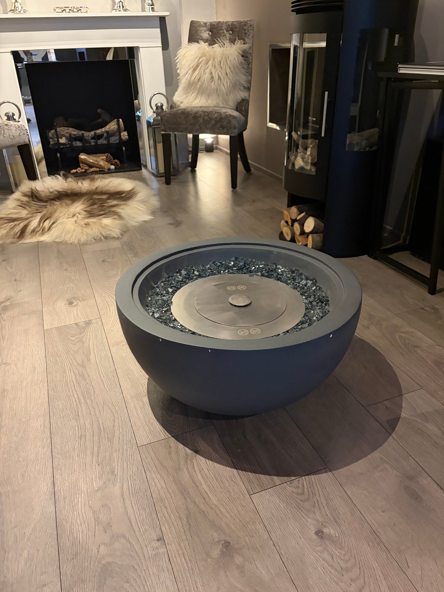 Mini Grey Bioethanol Firepit Outdoor Fireplace - (EX DISPLAY)