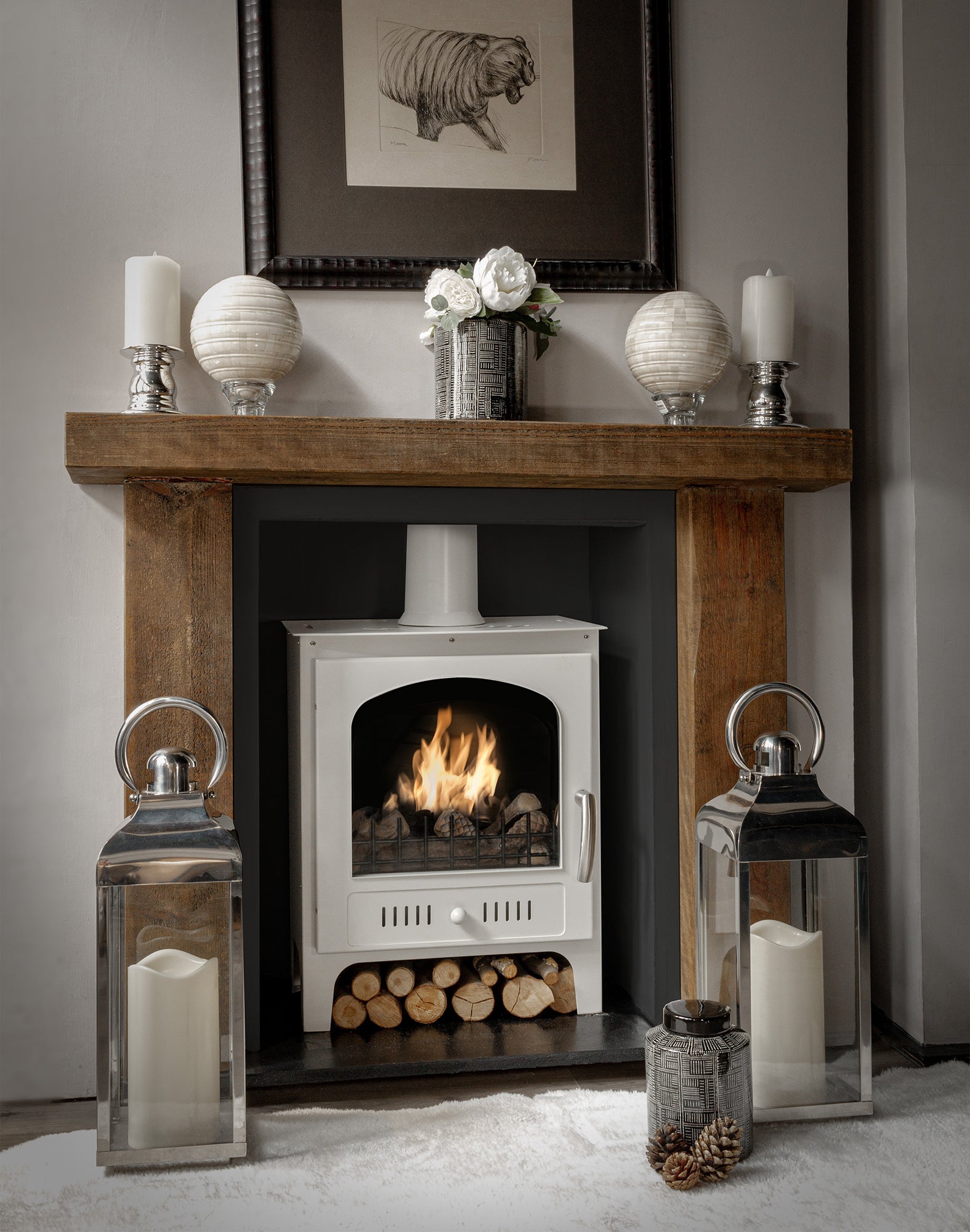 Slimline in Light Pebble colour in fireplace settings