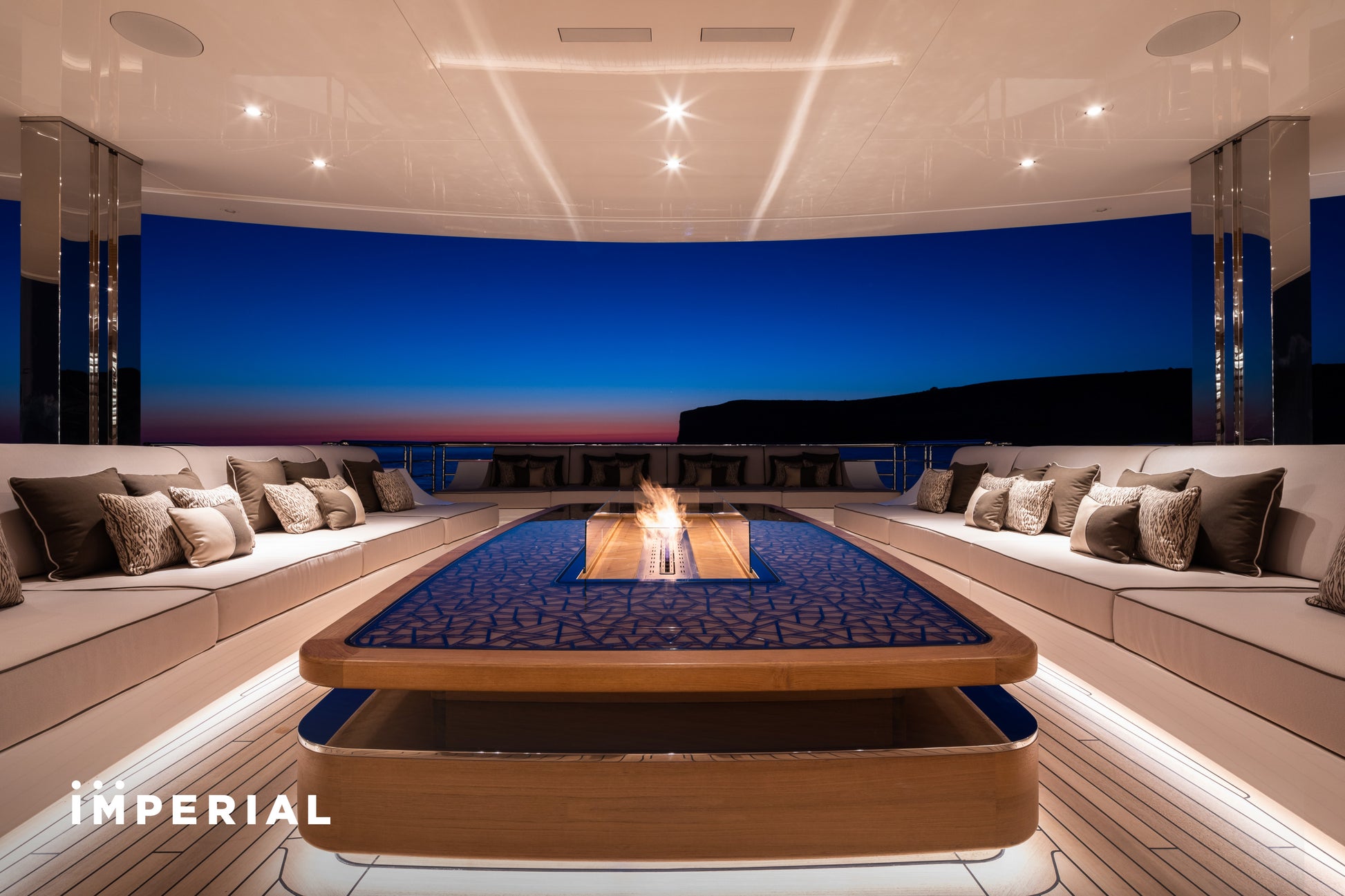 Crea7ionEVOPlus Automatic Bioethanol Insert in lounge table on yacht